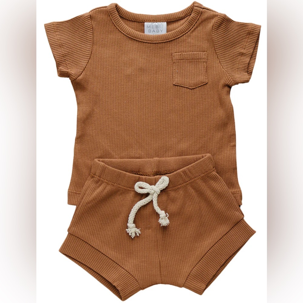 Mebie Baby Rust Kids Ribbed T-Shirt and Shorts Set 3-6 months